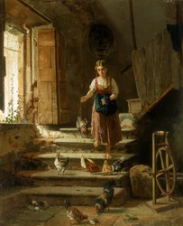 A Peasant Girl and Chickens